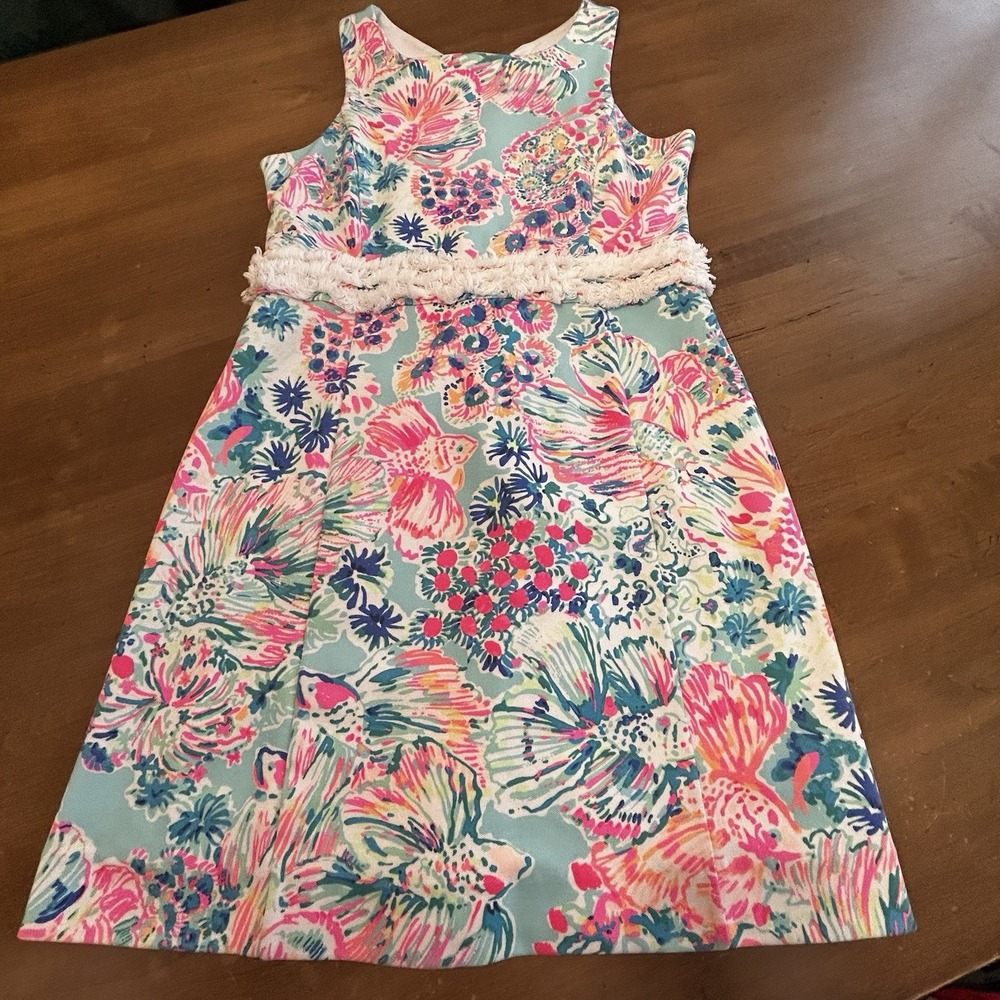 Lilly Pulitzer Serene Blue Gypsea Arden Shift Tank Dress Fits XS Fish Tropical